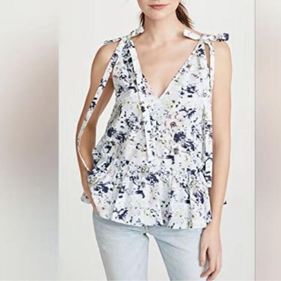 Jason Wu Tops - Jason Wu Blue Floral Print Sleeveless Top(Size 8)